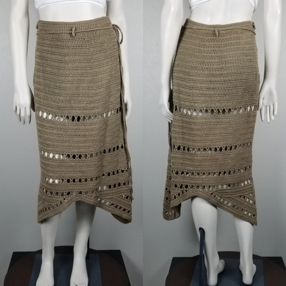 Anna Holtblad Stockholm Crochet Knit Macrame Granola Midi Asymmetric Skirt Sz M